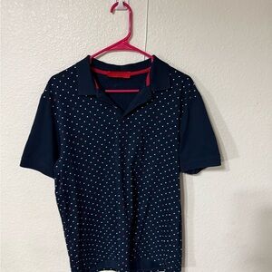 Carolina Herrera Navy and Red Polka Dot Polo